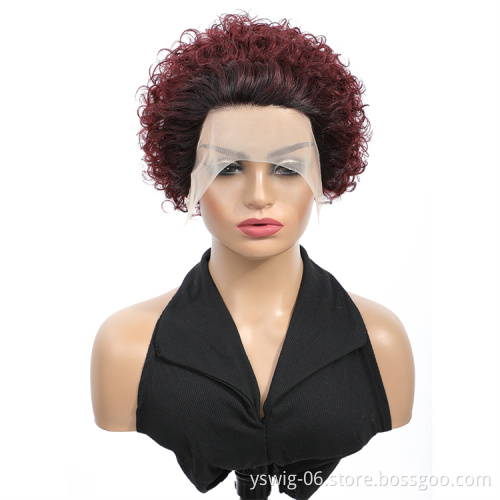 Popular Pixie Cut Human Hair Wig Brazilian 6 inch Cut Wig Short 1B/99J 2Tone Ombre Color Bob Lace Front Wig with Wholesale Price